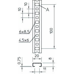 OBO Profilschiene CL2008BP2000BK 2000x20x8 gelocht