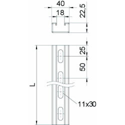 OBO Profilschiene MS 22 L 6M FT 6000x40x22,5 gelocht
