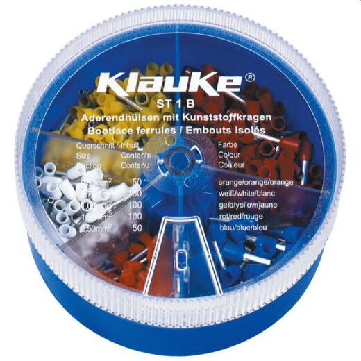 Klauke Streudose mit isol. DIN Aderendhülsen 0,5-2,5qmm ST1B