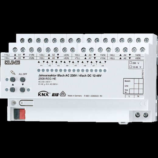 Jung KNX Jalousieaktor 8fach AC 110-230 V, 4fach DC 12-48 V 2508REGHE