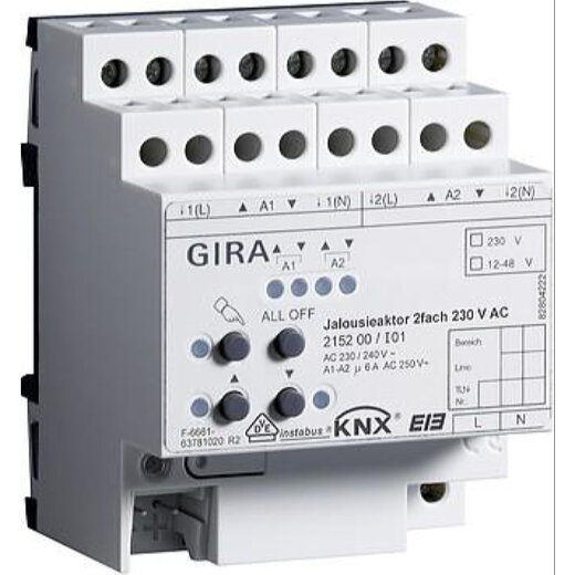 Gira Jalousieaktor 215200 KNX/EIB Jalousie 2ach 230VAC REG