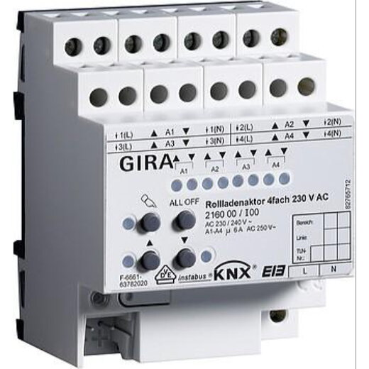 Gira Jalousieaktor 216000 KNX/EIB Rolladen 4fach 230VAC REG
