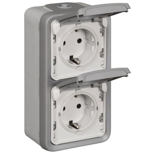 Legrand Steckdose 69744 2fach senkrecht FR AP grau