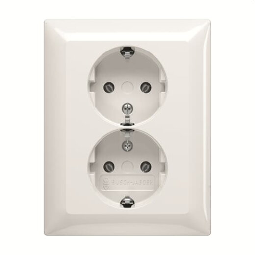 Busch-Jaeger Doppelsteckdose SCHUKO 202 EUJ-914 volle Abdeckung, alpinweiß