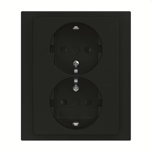 Busch-Jaeger Doppelsteckdose SCHUKO 202 EUJB-885 volle Abdeckung, schwarz matt