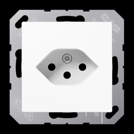 Jung Einfach-Steckdose, Schweizer Norm, Typ 13, Serie AS/A, alpinweiß A1520-13BFSEVWW