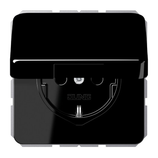 Jung SCHUKO Steckdose, 16 A 250 V ~, Klappdeckel, Thermoplast, Serie CD, schwarz CD1520BFKLSW