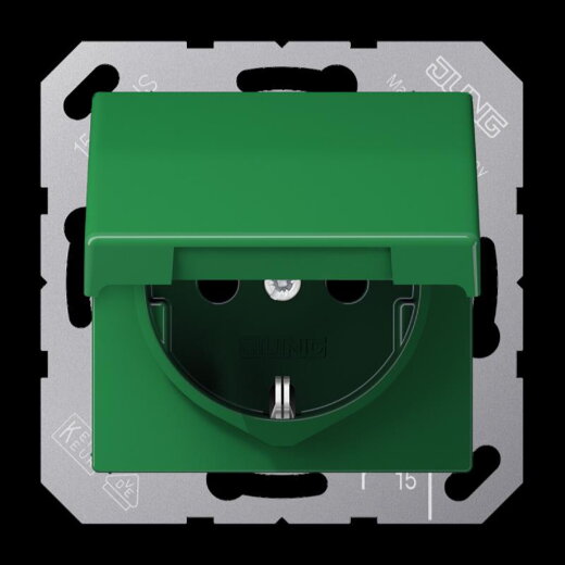 Jung SCHUKO Steckdose, 16 A 250 V ~, Klappdeckel, Thermoplast, Serie AS, grün (für SV) AS1520BFKLGN