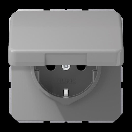 Jung SCHUKO Steckdose, 16 A 250 V ~, Klappdeckel, Thermoplast, Serie CD, grau CD1520BFKLGR