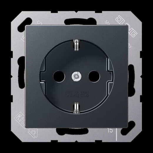 Jung SCHUKO Steckdose, 16 A 250 V ~, SAFETY+, Thermoplast lackiert, Serie A, anthrazit matt A1520BFKIANM