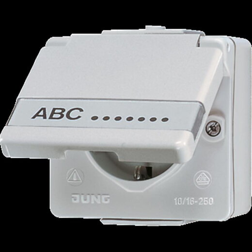 Jung SCHUKO®-Steckdose, 16 A 250 V ~, mit Schriftfeld, IP 44, WG 600 621NAW