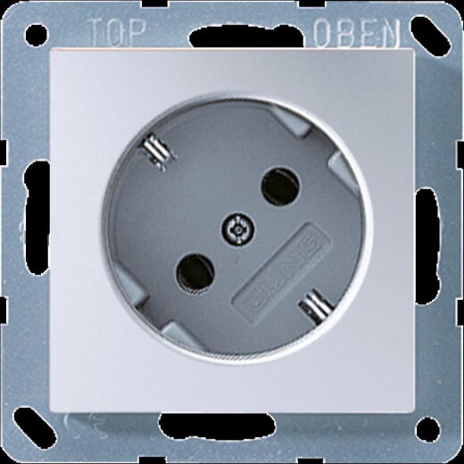Jung SCHUKO®-Steckdose 45°, 16 A 250 V ~, SAFETY+, Serie A, aluminium A520-45KIAL