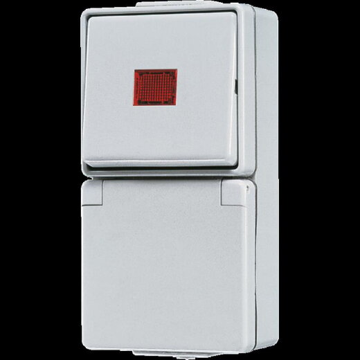 Jung SCHUKO®-Steckdose 16 A 250 V ~ mit Wipp-KontrollschalterUniversal Aus-Wechsel 10 AX 250 V ~, 16 A 250 V ~, IP 44, WG 600 676KOW