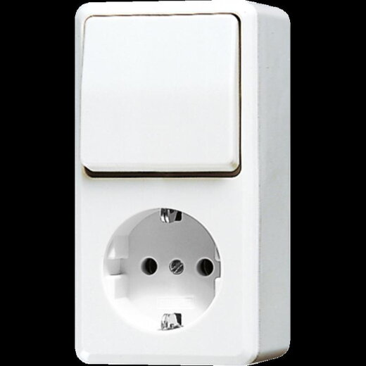 Jung SCHUKO®-Steckdose 16 A 250 V ~ mit Schalter Universal Aus-Wechsel 10 AX 250 V ~, AP 600, alpinweiß 676AWW