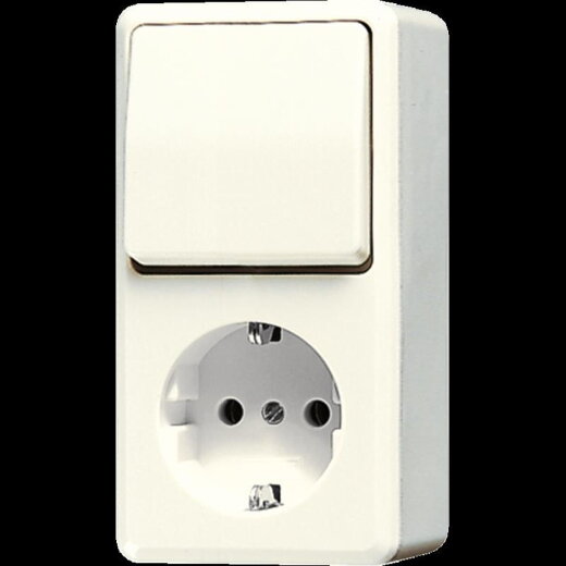 Jung SCHUKO®-Steckdose 16 A 250 V ~ mit Schalter Universal Aus-Wechsel 10 AX 250 V ~, AP 600, weiß 676A