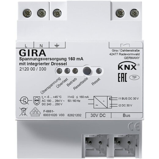 Gira Spannungsversorgung 212000 KNX/REG 160mA Drossel 212000