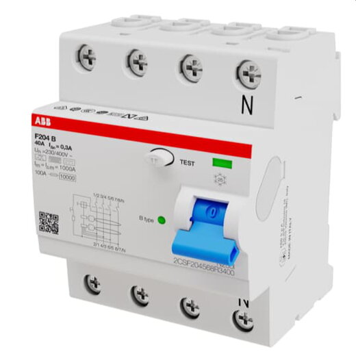 ABB Stotz-Kontakt FI-Schutzschalter allstromsensitiv F204B-40/0,3 4P B40A 300mA 3kA 4TE