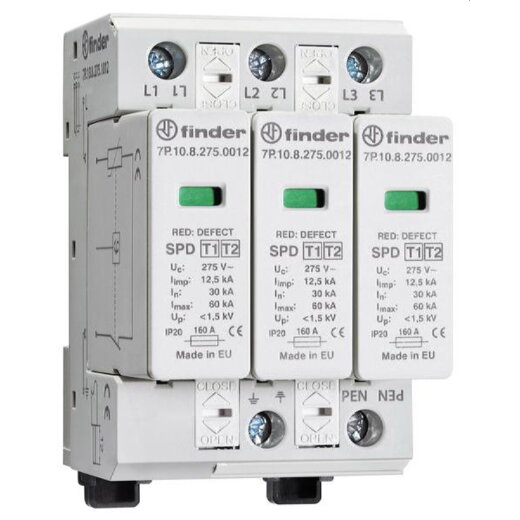 Finder SPD Überspannungsableiter 7P.13.8.275.1012 Typ 1 3phasig