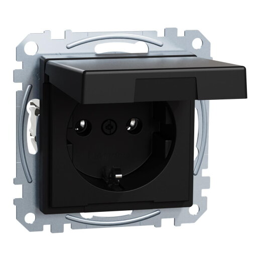 Merten Steckdose SCHUKO Klappdeckel schwarz matt System M