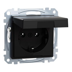 Merten Steckdose SCHUKO Klappdeckel schwarz matt System M