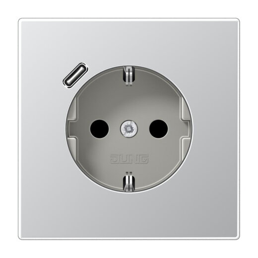 Jung SCHUKO Steckdose 16 A 250 V ~, mit USB-Ladegerät 1 x Typ C, SAFETY+, Serie LS, Aluminium AL1520-18C