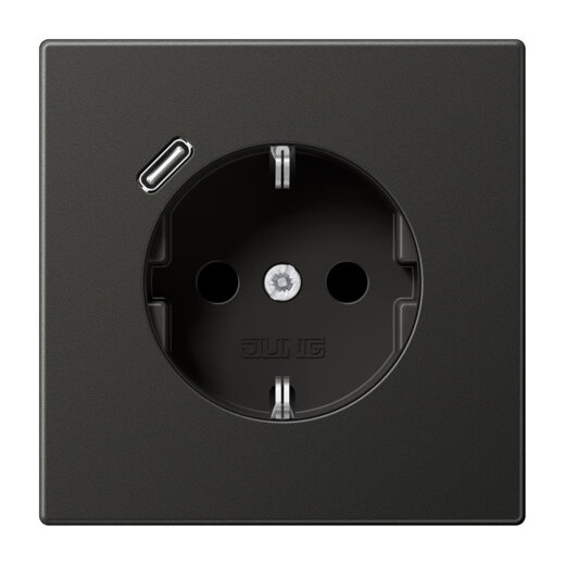 Jung SCHUKO Steckdose 16 A 250 V ~, mit USB-Ladegerät 1 x Typ C, SAFETY+, Serie LS, anthrazit (lackiertes Aluminium AL1520-18CAN