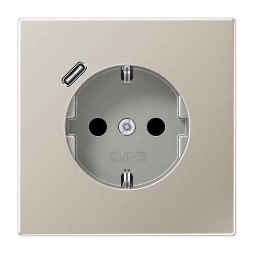 Jung SCHUKO Steckdose 16 A 250 V ~, mit USB-Ladegerät 1 x Typ C, SAFETY+, Serie LS, Edelstahl ES1520-18C