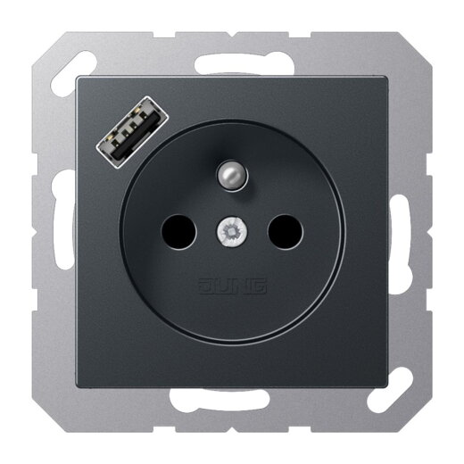 Jung Steckdose, französisch/belgisches System 16 A 250 V ~, mit USB-Ladegerät 1 x Typ A, SAFETY+, Serie A, anthrazi A1520F-18AANM