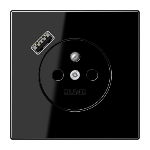 Jung Steckdose, französisch/belgisches System 16 A 250 V ~, mit USB-Ladegerät 1 x Typ A, SAFETY+, Serie LS, schwarz LS1520F-18ASW