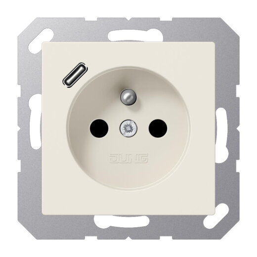 Jung Steckdose, französisch/belgisches System 16 A 250 V ~, mit USB-Ladegerät 1 x Typ C, SAFETY+, Serie AS, weiß A1520F-18C