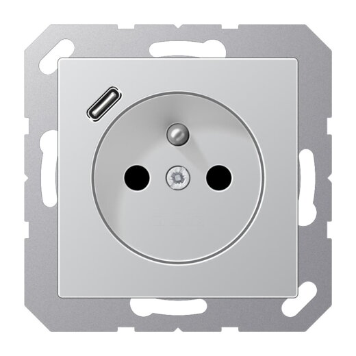 Jung Steckdose, französisch/belgisches System 16 A 250 V ~, mit USB-Ladegerät 1 x Typ C, SAFETY+, Serie A, aluminiu A1520F-18CAL