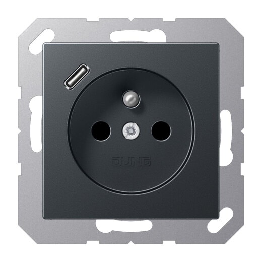 Jung Steckdose, französisch/belgisches System 16 A 250 V ~, mit USB-Ladegerät 1 x Typ C, SAFETY+, Serie A, anthrazi A1520F-18CANM