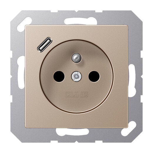 Jung Steckdose, französisch/belgisches System 16 A 250 V ~, mit USB-Ladegerät 1 x Typ C, SAFETY+, Serie A, champagn A1520F-18CCH