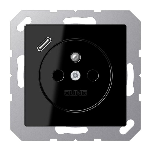 Jung Steckdose, französisch/belgisches System 16 A 250 V ~, mit USB-Ladegerät 1 x Typ C, SAFETY+, Serie A, schwarz A1520F-18CSW