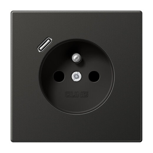 Jung Steckdose, französisch/belgisches System 16 A 250 V ~, mit USB-Ladegerät 1 x Typ C, SAFETY+, Serie LS, anthraz AL1520F-18CAN