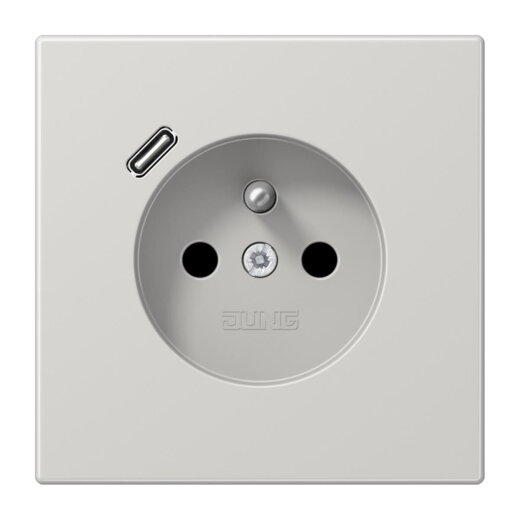 Jung Steckdose, französisch/belgisches System 16 A 250 V ~, mit USB-Ladegerät 1 x Typ C, SAFETY+, Serie LS, lichtgr LS1520F-18CLG