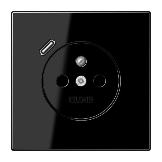 Jung Steckdose, französisch/belgisches System 16 A 250 V ~, mit USB-Ladegerät 1 x Typ C, SAFETY+, Serie LS, schwarz LS1520F-18CSW