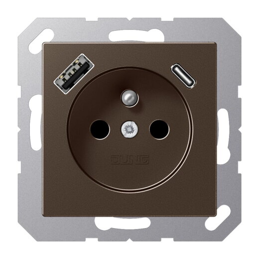 Jung Steckdose, französisch/belgisches System 16 A 250 V ~, mit USB-Ladegerät 1 x Typ A + 1 x Typ C, SAFETY+, Serie A1520F-15CAMO
