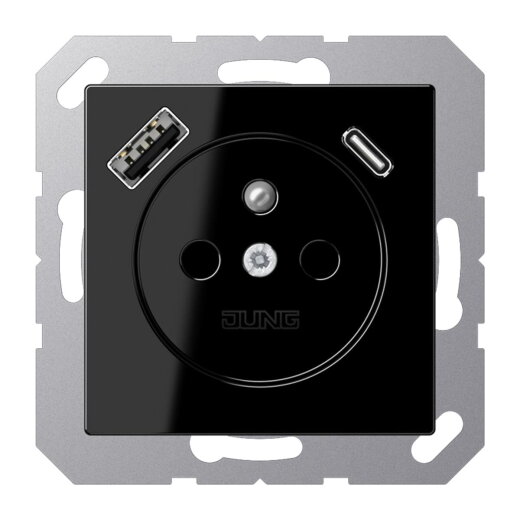Jung Steckdose, französisch/belgisches System 16 A 250 V ~, mit USB-Ladegerät 1 x Typ A + 1 x Typ C, SAFETY+, Serie A1520F-15CASW