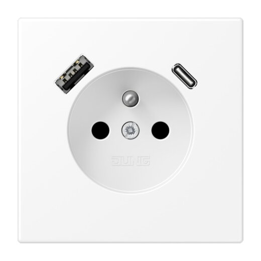 Jung Steckdose, französisch/belgisches System 16 A 250 V ~, mit USB-Ladegerät 1 x Typ A + 1 x Typ C, SAFETY+, Serie LS1520F-15CAWWM