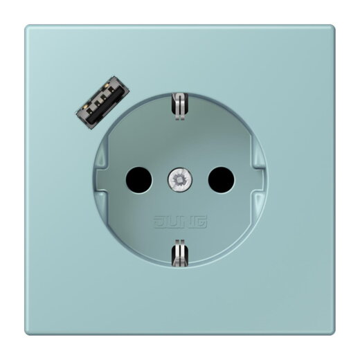Jung SCHUKO Steckdose 16 A 250 V ~, mit USB-Ladegerät 1 x Typ A, SAFETY+, Serie LS, céruléen clair LC1520-18A214