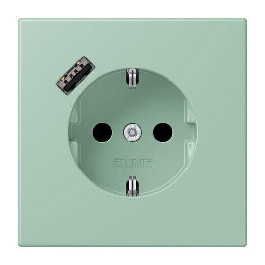 Jung SCHUKO Steckdose 16 A 250 V ~, mit USB-Ladegerät 1 x Typ A, SAFETY+, Serie LS, vert anglais clair LC1520-18A217