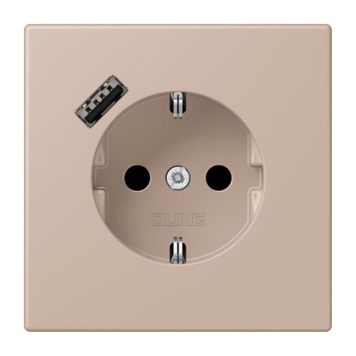 Jung SCHUKO Steckdose 16 A 250 V ~, mit USB-Ladegerät 1 x Typ A, SAFETY+, Serie LS, ombre br?lée claire LC1520-18A240