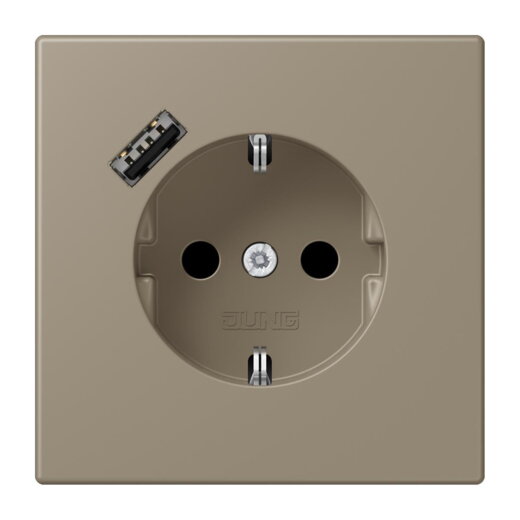 Jung SCHUKO Steckdose 16 A 250 V ~, mit USB-Ladegerät 1 x Typ A, SAFETY+, Serie LS, ombre naturelle moyenne LC1520-18A242