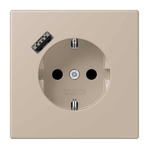 Jung SCHUKO Steckdose 16 A 250 V ~, mit USB-Ladegerät 1 x Typ A, SAFETY+, Serie LS, ombre naturelle claire LC1520-18A243