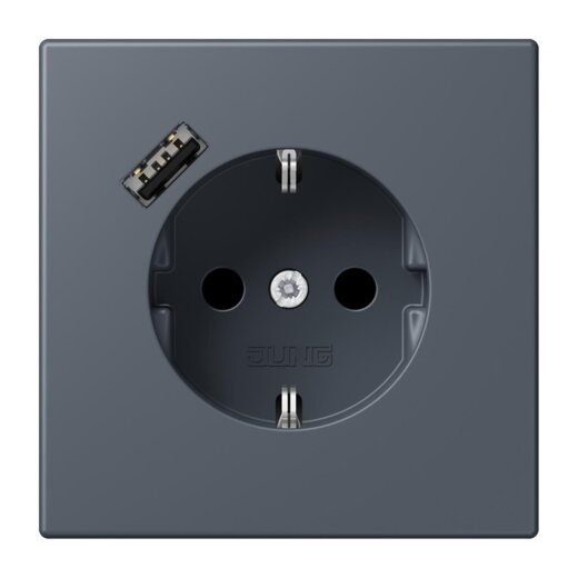 Jung SCHUKO Steckdose 16 A 250 V ~, mit USB-Ladegerät 1 x Typ A, SAFETY+, Serie LS, gris fonce 59 LC1520-18A262