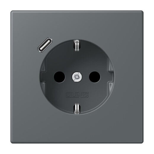 Jung SCHUKO Steckdose 16 A 250 V ~, mit USB-Ladegerät 1 x Typ C, SAFETY+, Serie LS, gris foncé 31 LC1520-18C202