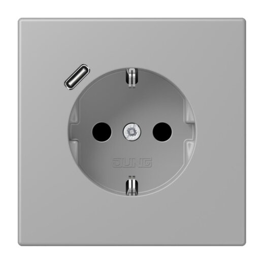 Jung SCHUKO Steckdose 16 A 250 V ~, mit USB-Ladegerät 1 x Typ C, SAFETY+, Serie LS, gris moyen LC1520-18C204