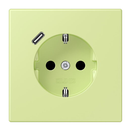 Jung SCHUKO Steckdose 16 A 250 V ~, mit USB-Ladegerät 1 x Typ C, SAFETY+, Serie LS, vert jaune clair LC1520-18C222