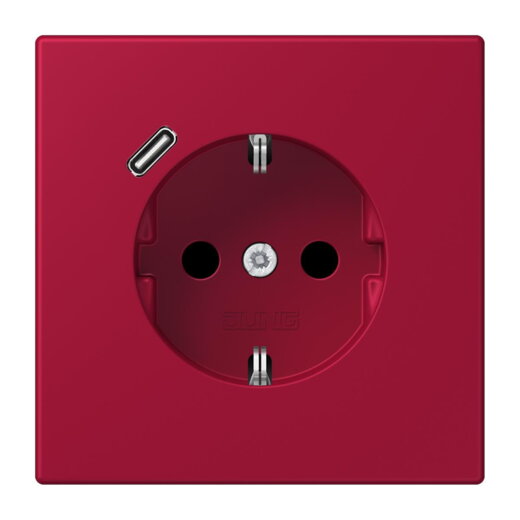 Jung SCHUKO Steckdose 16 A 250 V ~, mit USB-Ladegerät 1 x Typ C, SAFETY+, Serie LS, rouge carmin LC1520-18C229